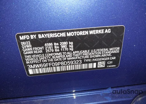 2023 BMW 330I from USA, damaged, VIN 3MW69FF09P8D59323